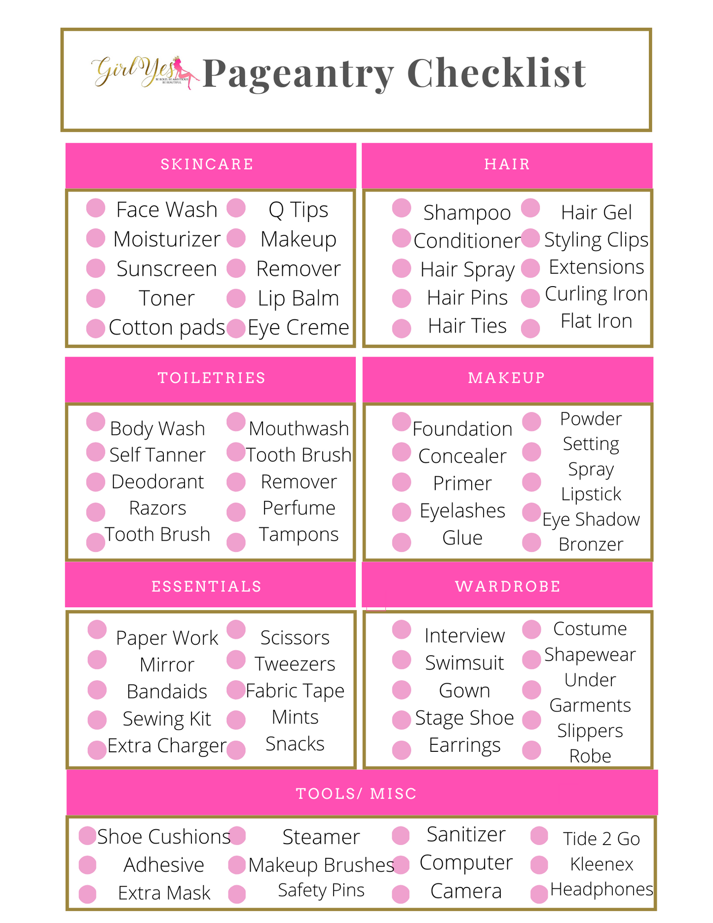 Pageantry Checklist